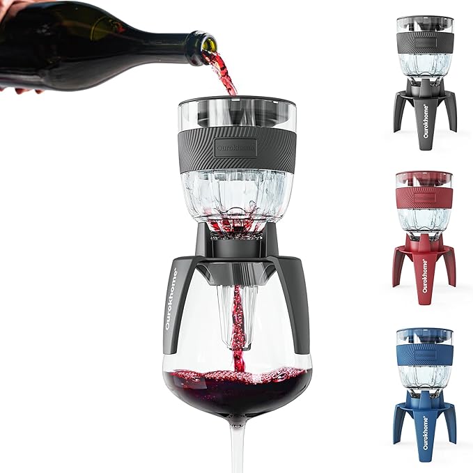 Ourokhome Wine Aerator Pourer - Decanter Spout, Premium Decanter for Red Wine，Designed for All Glasses, Improve Flavor, Enhance Bouquet Aerating Pourer (Black)