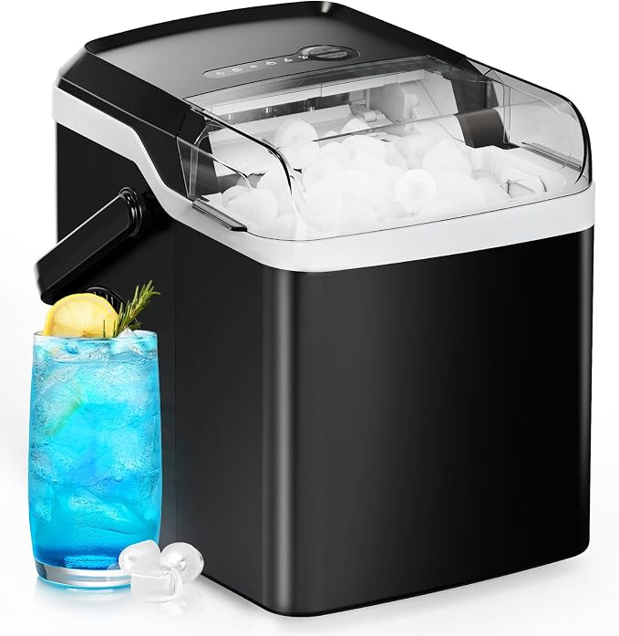 Silonn Countertop Ice Maker - 9 Cubes Ready in 6 Mins, 26lbs in 24Hrs, Portable Ice Machine with Self-Cleaning, 2 Sizes of Bullet Ice for Home/Kitchen/Party/RV, Black