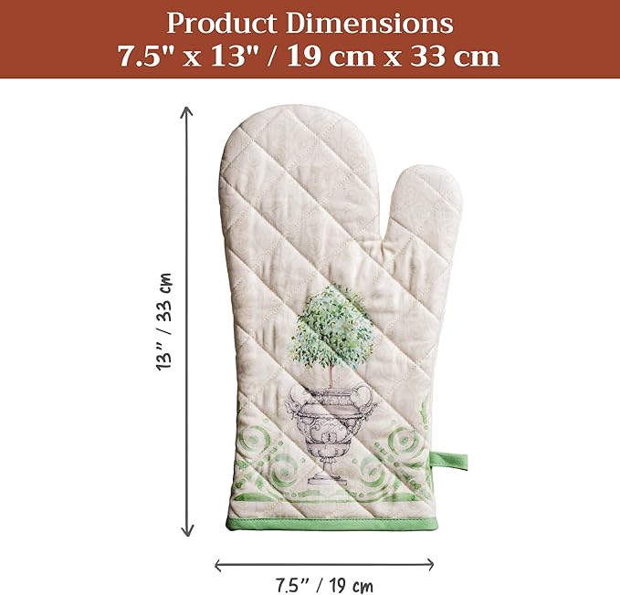 Maison d'Hermine Oven Gloves 100% Cotton Oven Mitt 7" x 13" with Loop Heat Resistant BBQ Cooking Gloves Baking Grilling Gifts for Mothers Day Spring/Summer (Pack of 1, Jardin Du Roy)