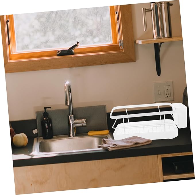 OUNONA Kitchen Tableware Drainer Rack Dish Drying Racks for Kitchen Counter Dish Bowl Drain Easy Installation White