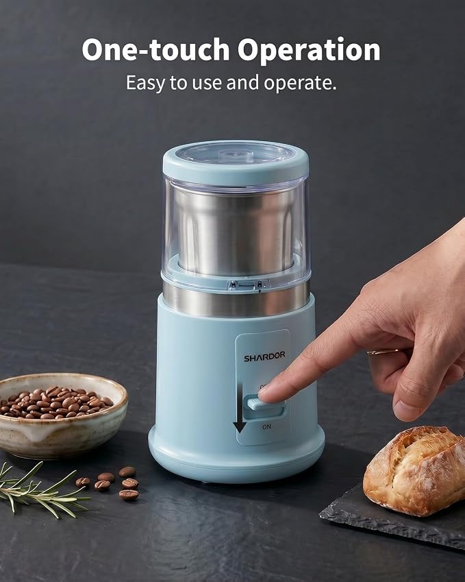 SHARDOR Quiet Coffee Grinder Electric, 70g Removable Bowl Spice Grinder for Coffee Beans, Seeds and Grains, Super Silent Grinding Mill with 60dB Low Noise, 2.5oz Capacity, Blue