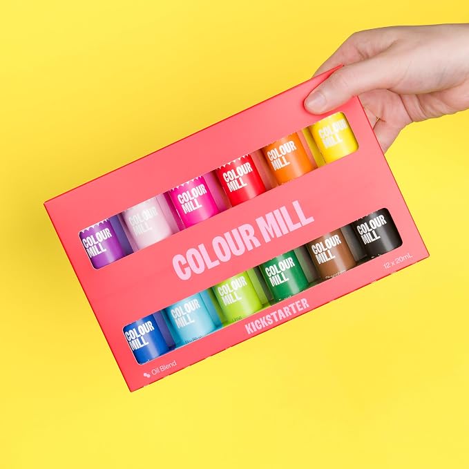 Colour Mill Oil Blend Food Coloring, Kickstarter Pack - 20 Milliliters Each of 12 Colors: Baby Pink, Black, Chocolate, Forest, Hot Pink, Lime, Orange, Purple, Red, Royal, Sky Blue & Yellow