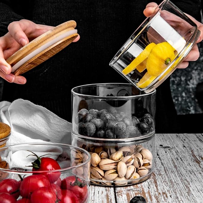 4Pcs Stackable Food Storage Jar with Lid Insect High Borosilicate Glass for Meal Prep and Fresh Bowls Versatile Kitchen Container for Snacks Fruits and More