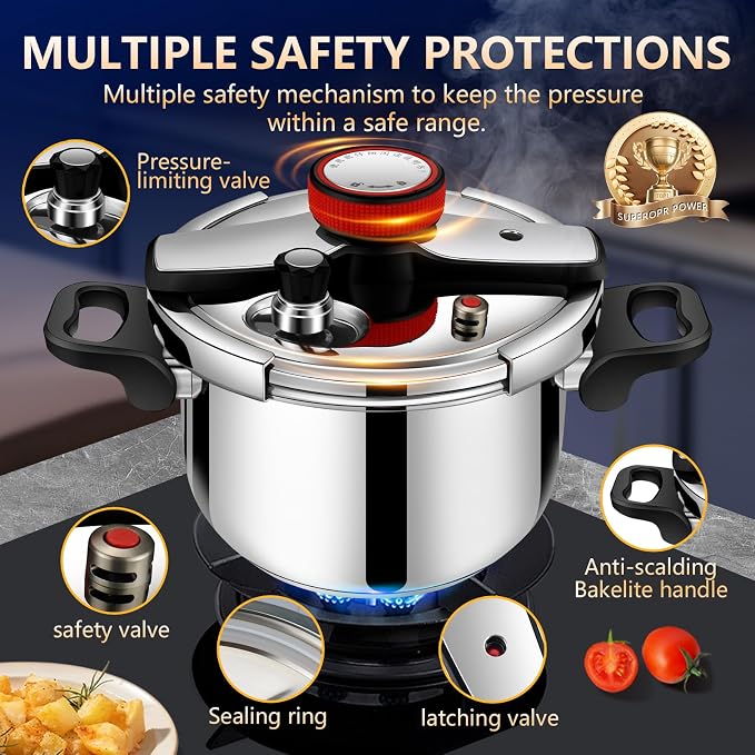 Stainless Steel Pressure Cooker 12 quart Commercial Stove Top Pressure Cooker for canning, Compatible with Gas & Induction, Fast Cooking for large 12+ quart, stainless steel