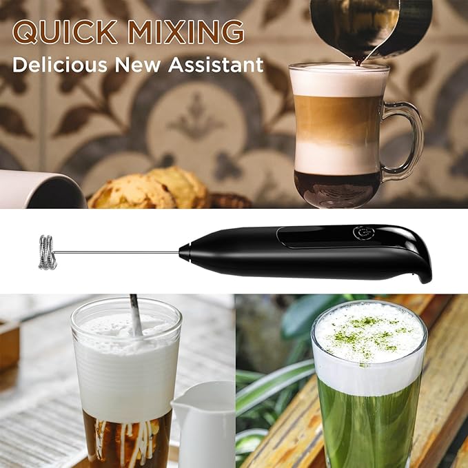 Wireless Electric Milk Frother, Handheld Rechargeable with Charging Base, ABS Material - Quick Mixing, Two Speeds, Ideal for Household Kitchen Baking and Coffee Making