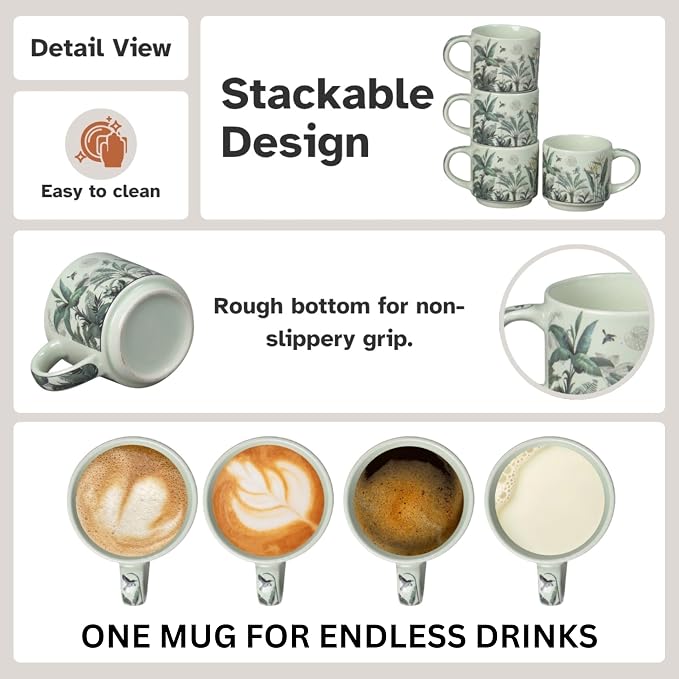 Servo Best Handmade Ceramic Coffee Mugs Set Of 4, 8 Oz Mug with Handle for Hot Beverages, Cups for Latte, Tea, Cappuccino, Milk, Cocoa, Microwave & Dishwasher Safe, Housewarming Gift for Men & Women