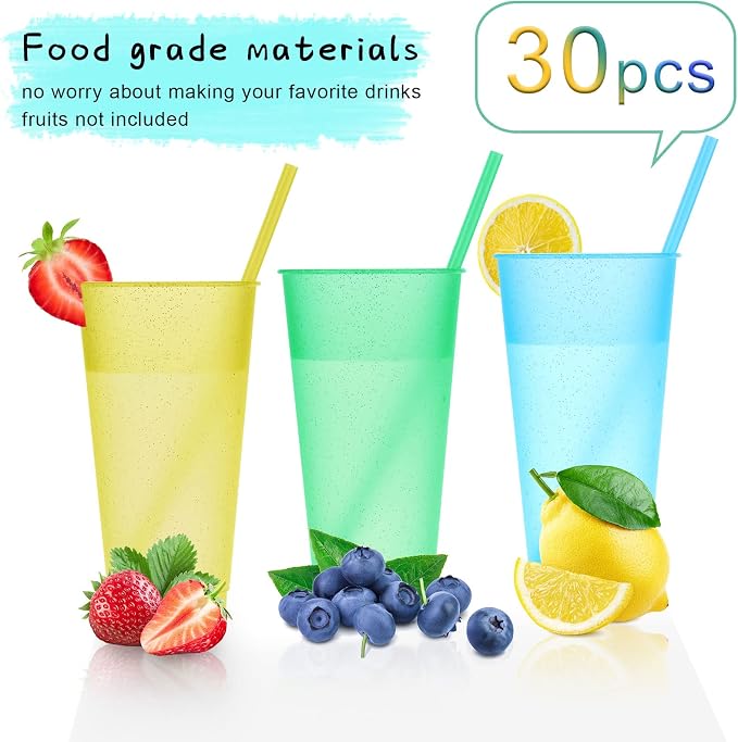 Honeydak 30 Pack Tumbler with Straw and Lid Bulk Cups for Gifts Glitter Plastic Coffee Cups 24-27 oz Reusable Water Bottle Iced Coffee Travel Mug Party Favors for Birthdays Travel (Assorted Color)