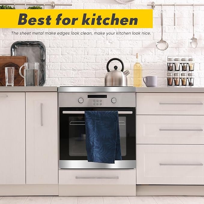 Blulu 4 Pieces 304 Stainless Steel Sheet Gap Filler Gap Shim Stock Metal Trim Strip for Kitchen Wall Oven Microwave Combo Range Cooktop 30'' Long, 1, 2, 3, 5'' Wide, 0.04'' Thick