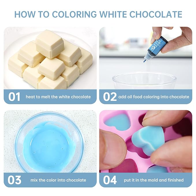 Oil Based Food Coloring for Chocolate – 18 Colors x 10ml Concentrated Oil Food Dye for Melting Chocolate, Candy Melts, Cake Pops, Strawberries & Baking