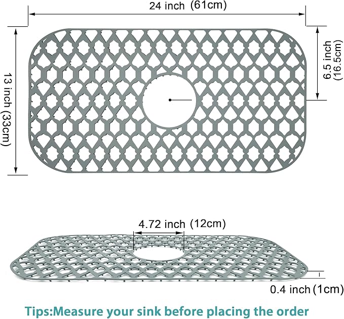 SAMSIER Silicone Sink Protectors Mats (13x11 & 14x12 & 16x12 & 18x16 & 19x14 & 21x16 & 22x13 & 25x16 & 26x14 & 28x14 & 30x16) for Bottom of Kitchen Sink (24”x13”, Center Drain)