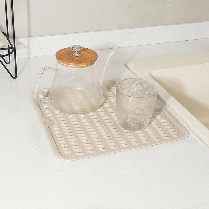 MicoYang Silicone Dish Drying Mat for Multiple Usage,Easy clean,Eco-friendly,Heat-resistant Silicone Mat for Kitchen Counter or Sink,Refrigerator or Drawer liner Tapioca M 12 inches x 12 inches