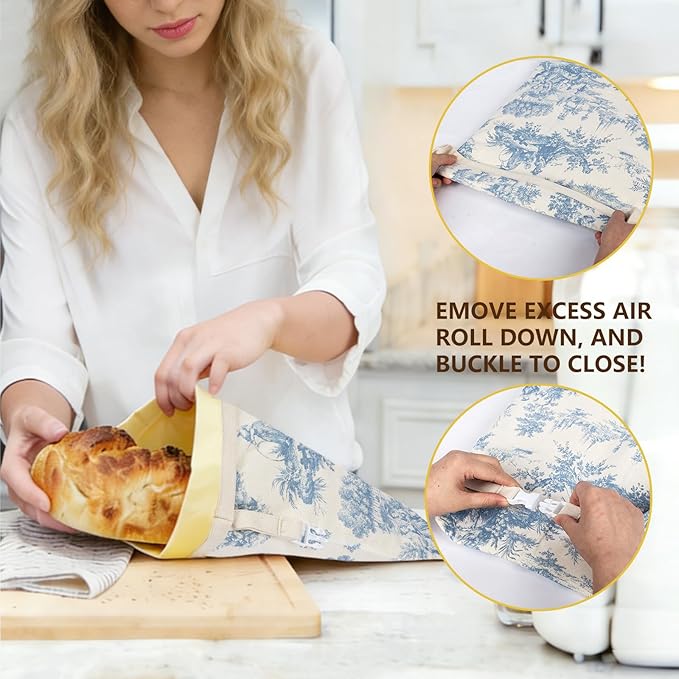 Reusable Beeswax Bread Bags for Homemade Bread & Sourdough, 2-Pack XL Airtight Food Storage Bags, Organic Cotton Linen Covers - Freezer-Friendly Freshness Preservation Keeps Fresh Longer