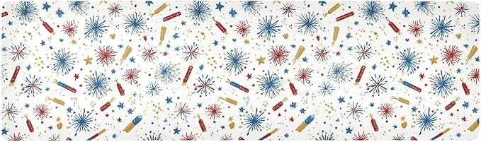 2-in-1 Table Runner Trivet for Hot Dishes Heat Resistant Hot Plate Mat Pad 39x12 Inch Waterproof Table Protector Trivets for Countertop Decorative White American Fireworks