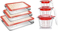 9 Pcs Stainless Steel Baking Sheet Tray Cooling Rack with Silicone Baking Mat Set, and 6 Pcs Glass Measuring Cups with Lids Set, for baking, Kitchen