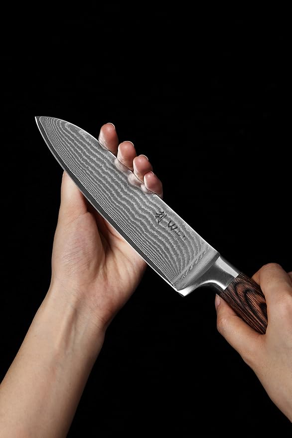 Wakoli EDIB 3-Piece Damascus Kitchen Knife Set in Wooden Gift Box, Razor Sharp Genuine Damascus Steel (VG10 Core), Includes Santoku, Small Santoku and Paring Knife, Ergonomic Pakkawood Handle