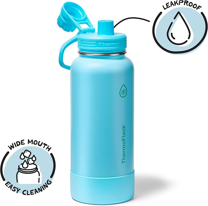 ThermoFlask Insulated Water Bottle with Spout Lid (32 oz, Vivid Blue) - Leakproof, Stainless Steel Water Bottle for Cold & Hot Drinks, Travel & Daily Hydration
