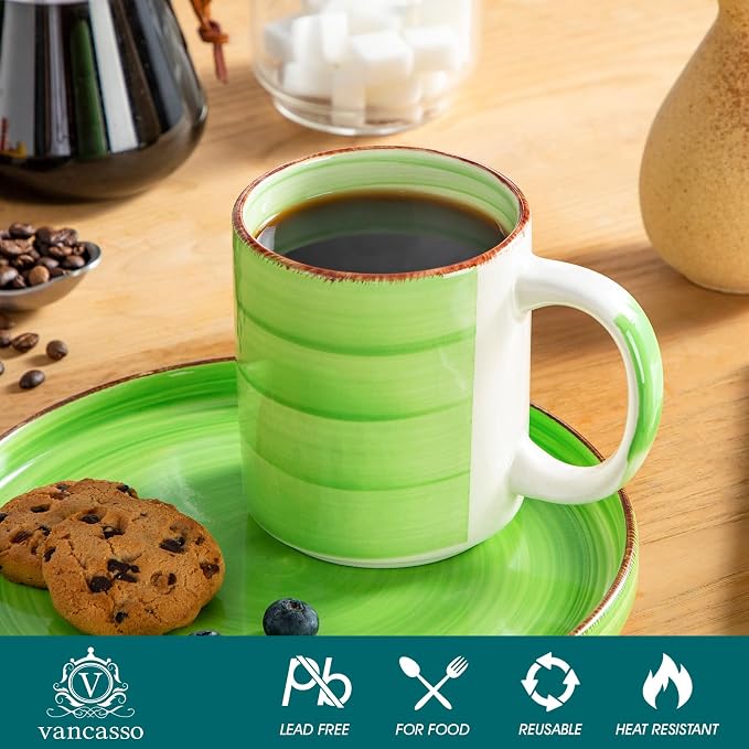 vancasso Bonita Ceramic Coffee Mug Set of 6,16 Oz Coffee Cups with Large Handle for Tea,Latte,Cappuccino,Milk,Cocoa,Dishwasher&Microwave Safe(Color)