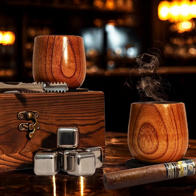 Charred Wooden Bourbon Drinking Glass, Bourbon Gifts for Men, Handcrafted Retirement Whiskey Glasses for Dad, Great Whiskey Gifts for Men, Perfect Presents for Boyfriend Father Friends, 2 Set Cube