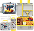 rockpapa Kids Lunch Box Set with 14oz Insulated Water Bottle & Lunch Bag, Leakproof 5.5 Cups Bento Box for School & Children, BPA-Free, Microwave Safe for Boys Girls (Grey Trucks)