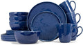 Elanze Designs Shiny Speckled Western Country Style Ceramic Plates Bowls Mugs Dinnerware 16 Piece Set - Service for 4, Blue