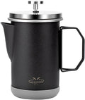 MERMOO YILAN Stainless Steel French Press with Folding Handle 32oz Black | for 4-6 Cups|Also a Milk Frother& Tea Maker|Non-slip Silicone Base|Compact Size for Camping, Travel, Backpacking,RV