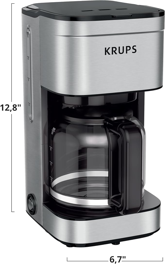 KRUPS Coffee Maker 10 Cups Simply Brew Stainless Steel Drip Coffee Maker,900 Watts-Coffee Filter,Drip Free,Dishwasher Safe Pot,Black & Silver,(Pack of 2)