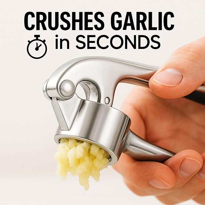 Garlic Crusher & 16-in-1 Vegetable Chopper Bundle – Stainless Steel Garlic Press with Multifunction Mandoline Slicer, Onion Chopper, Food Processor & Kitchen Prep Tools