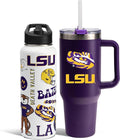 The Memory Company Officially Licensed NCAA 2-Pack Stainless Steel Tumbler Set, 34oz Team Spirit Water Bottle & 40oz Game Day Tumbler with Lid and Straw, BPA-Free Materials, Convenient Straw Design