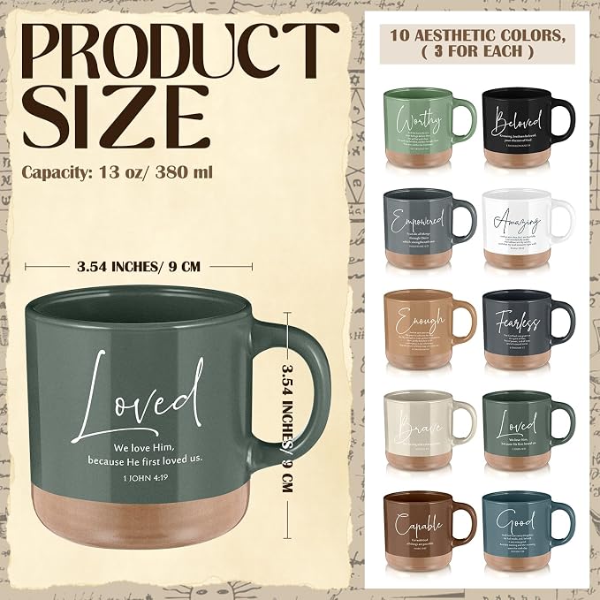 Didaey Christian Mug Bulk Fathers Day Church Gift Inspirational Bible Verse Coffee Mug 13 oz Religious Ceramic Cup for Women Bible Study Group Sunday School Teacher(30 Pcs,Morandi Color,Morandi Style)