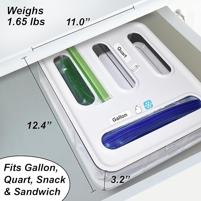 Knox Home & Health Bag Storage Organizer for Kitchen Drawer, Plastic Bag Container Holder, Baggie Dispenser for Gallon, Quart, Sandwich, Snack, Kitchen Organizers and Storage