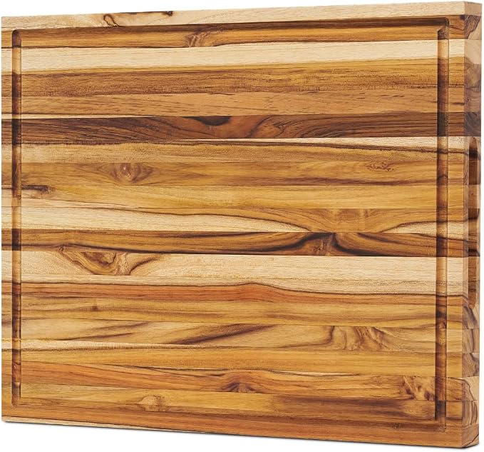 Teak Wood Cutting Boards for Kitchen, [24" x 18" x 1.5"] Extra Large Wooden Cutting Boards, Knife Friendly Butcher Block Cutting Board with Deep Juice Grooves and Built in Handle