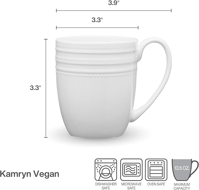 Mikasa Kamryn Vegan Bone China Lightweight Set of 4 Mugs, 13.5 Ounce