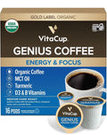 VitaCup Organic Genius Keto Coffee Pods, Increase Energy & Focus w/MCT Oil, Turmeric, B Vitamins, D3, Medium Dark Roast, Bold, Smooth, Single Serve Pod Compatible w/Keurig K-Cup Brewers, 16 Ct.