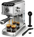 Kismile Espresso Machine with Milk Frother, 20 Bar Compact Espresso Maker with 45 OZ Removable Tank, Stainless Steel Coffee Machine for Home, Office, Latte, Cappuccino Silver