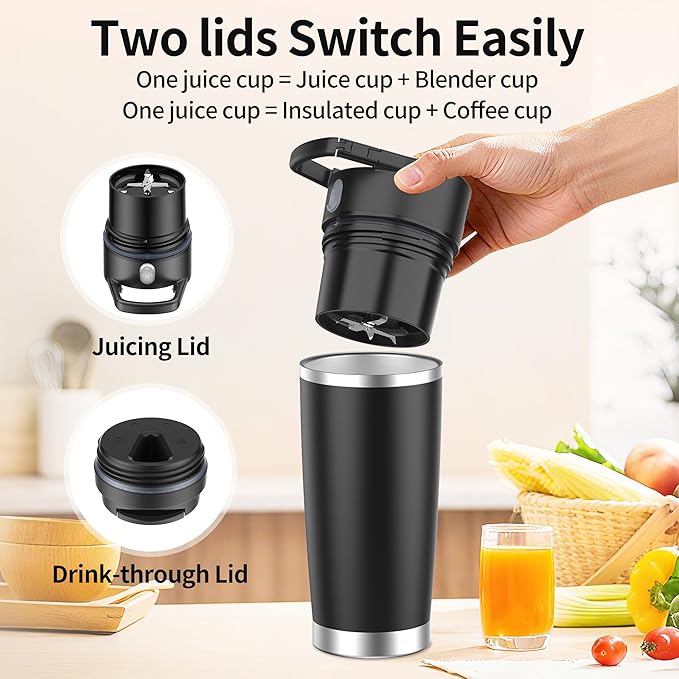Portable Blender for Mothers Day Gift Smoothies&Shakes 24oz Insulated Cup Cordless, Personal Licuadora Portatil With Stainless Steel, USB-C Rechargeable, BPA Free, Ideal Gift for Men Women