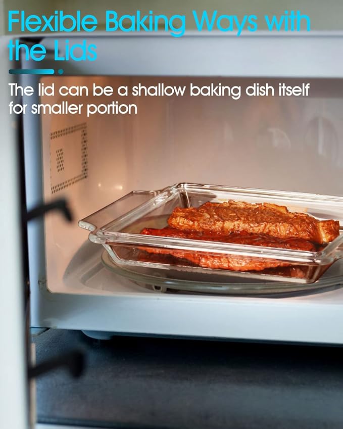 NUTRIUPS 8x8 Square Baking Dish with Glass Cover and Lid