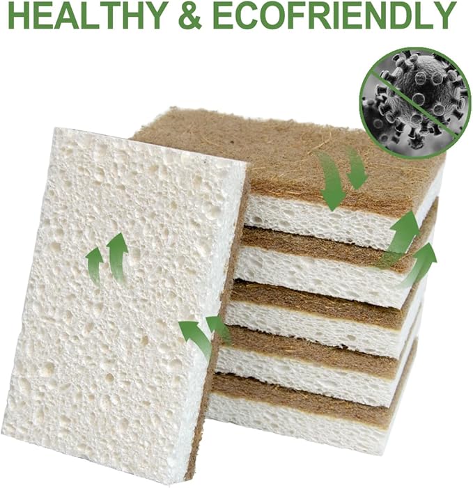CELOX 12 Pack Coconut Fiber Biodegradable Sponges and Dish Scrubber with Soap Dispenser for Pots, Dishes, Bowls