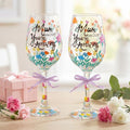 SiliFine 2 Pcs Floral Stemmed Hand Painted Wine Glasses Flower Drinking Cup with Bow Wine Glasses Gifts for Mom Grandmother Mother in Law Birthday Holiday Party Supplies