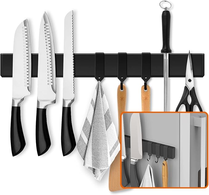 Fridge Applicable 17 Inch Double Sided Magnetic Knife Holder - Stainless Steel Knife Strip With Powerful Magnetic Pull Force - Use as Kitchen Knife Holder, Knife Rack & Tool Holder - Matte Black
