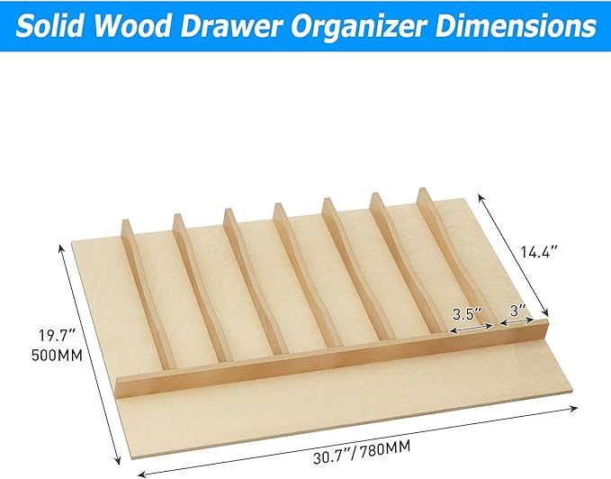 WelFurGeer Solid Birch Wood Silverware Drawer Organizer, Wooden Cutlery Drawer Organizer, Utensil Tray for Kitchen Drawers, Kitchen Utensil Organizer for Silverware, Flatware, Spoons, Forks, Knives