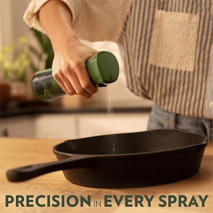 OLIVIA SIGNATURE Advanced Kitchen Oil Sprayer Technology, Fine Mist & Portion Control, Refillable Glass Olive Oil Cooking Spray Bottle for Air Fryer, Salad, BBQ, 2 Pack 200ml (Green)