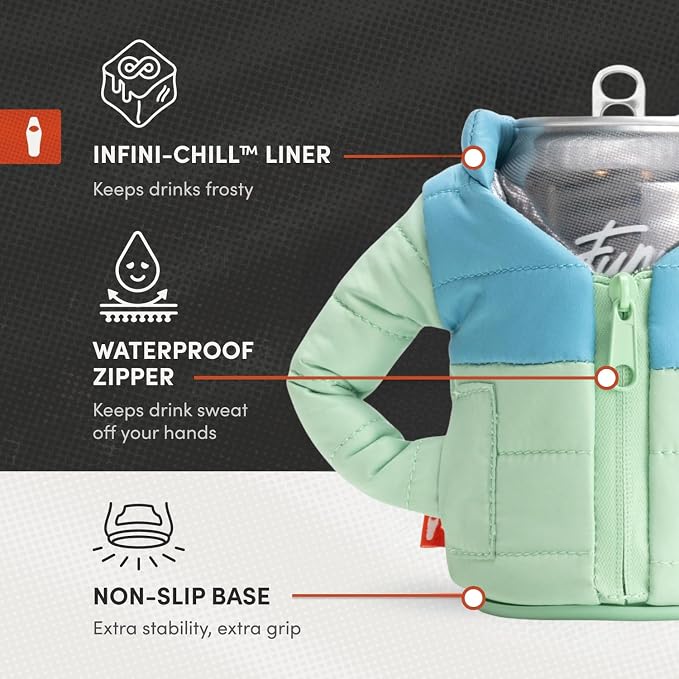 Puffin - The Puffy Jacket - Insulated 12 oz Can Cooler I Beer Bottle & Soda Can Insulator, Keep Drinks and Beverages Cold - Seafoam & Crater Blue