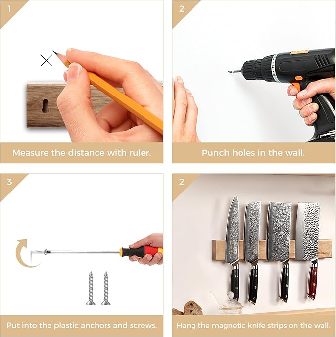 KEEMAKE Magnetic Knife Holder for Wall 16 inch Acacia Wood Knife Magnetic Strip, Powerful Neodymium Magnet Knife Hanger Knife Bar for Kitchen knives