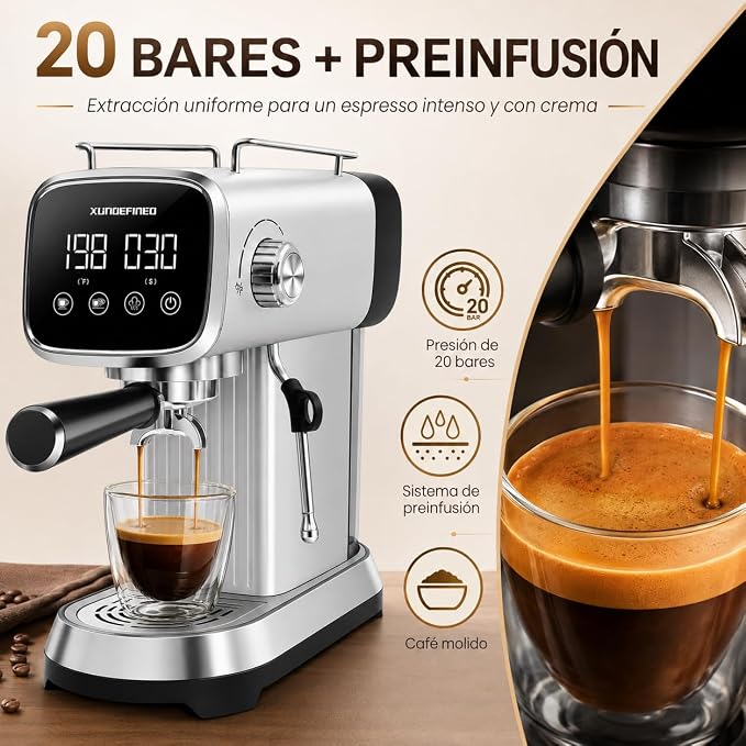 Espresso Machines 20 Bar with LED Touchscreen, Adjustable Temperature(185~203°F) Timing(25~60s), Compact Stainless Steel Coffee Maker with Milk Frother Steam Wand for Home Cappuccino & Latte Maker