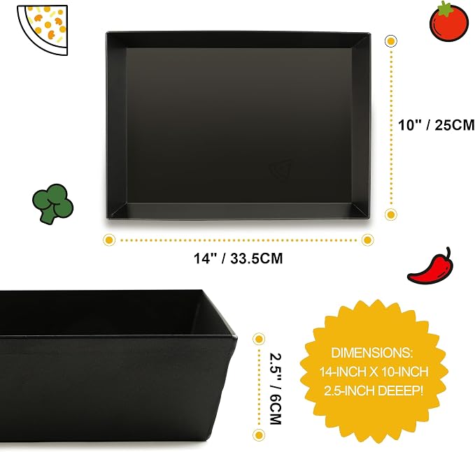 Blue Steel Detroit Pizza Pan 14x10 (Non-Stick&BPA Free) Heat-Resistant Up to 500°F, Pre-Seasoned Carbon Steel Detroit Pizza Pan, Deep Dish Pizza Authentic Steel Pan Five Years Free -Replacement