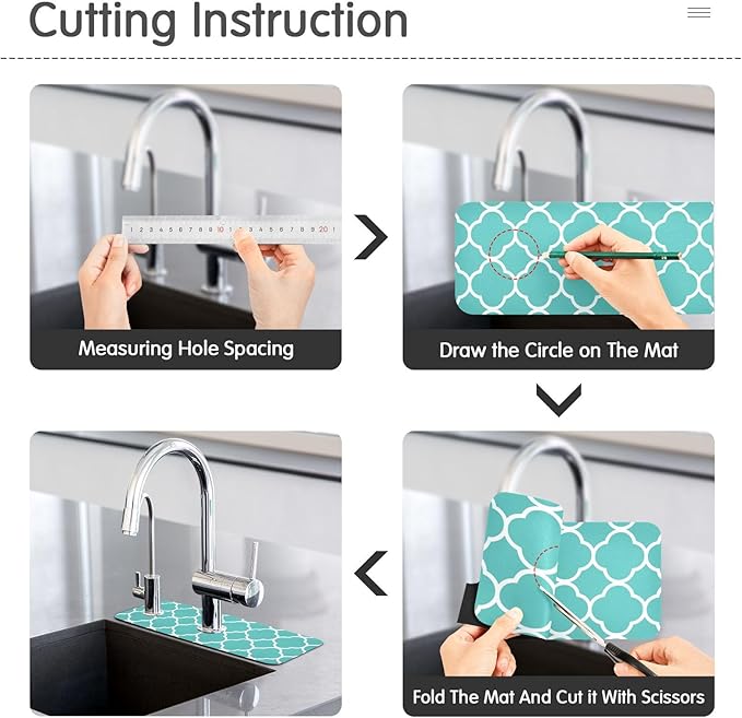 Kitchen Sink Splash Guard 2 PCS 14.7 Inch Sink Faucet Mat Splash Guard for Bathroom Countertop Water Absorbent Foldable Cuttable Soft Washable Turquoise