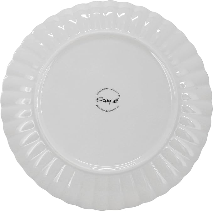 Elama Jane 16 Piece Scalloped Double Bowl Porcelain White Dinnerware Set, Serveware, Tableware, Bowls, Plate Set (Jane)