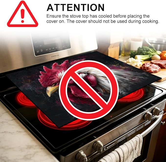 Stove Top Cover for Electric Stove 28.4 x 20.5 Inch Non Slip Stove Mat Oil Proof Rooster Portrait Glass Cooktop Protector Kitchen Counter Mat