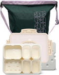 GIRAFFYCO Creamy White Snackbox with Drain Compartment, Portable Snackle Box w/Insulated Carry Bag & Reusable IcePack, 6 Removable Compartments (2 Large + 4 Small) w/Individual Lids, BPA‐Free