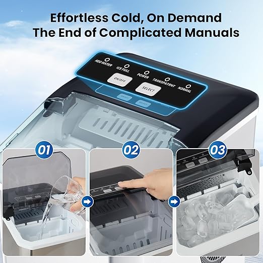Countertop Ice Maker, 9 Ice Cubes in 10 Minutes, Self-Cleaning Portable Ice Machine with Scoop and Basket, 28lbs/24H, Ultra Quiet Stainless Steel for Home Kitchen Bar Party